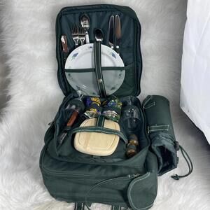 Picnic at Ascot Two Person Picnic Green Backpack with Soft Sided Cooler